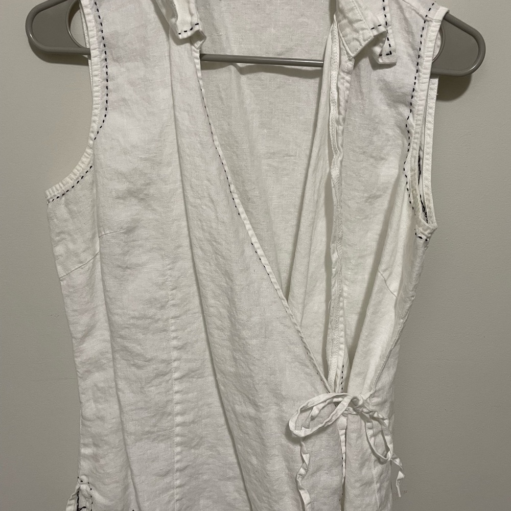 Irish Linen White Sleeveless Wrap Top